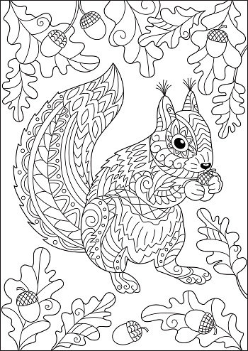 Squirrel antistress coloring book collects autumn gifts